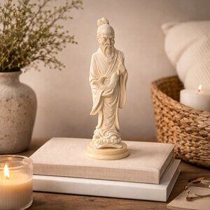 E&R Asian Man Koi Fish Figurine Signed A Giannelli Oriental Zen Decor Vintage